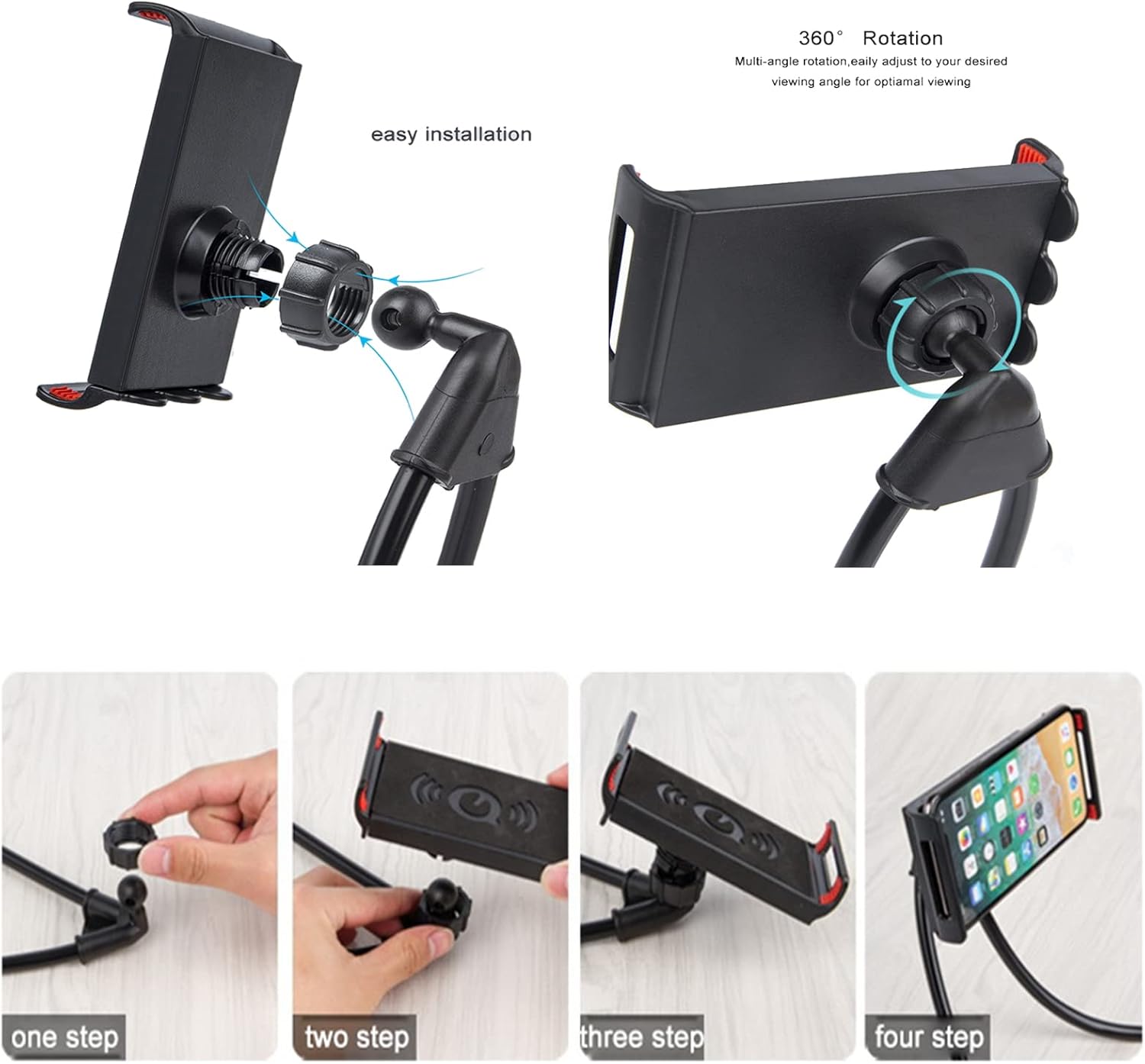 Chapter Seven Universal Smart Mobile Phone Stand,Hanging on Neck Cell Phone Mount Holder, Flexible Lazy Bracket DIY Free Rotating for Multiple Functions (Black) - Image 3