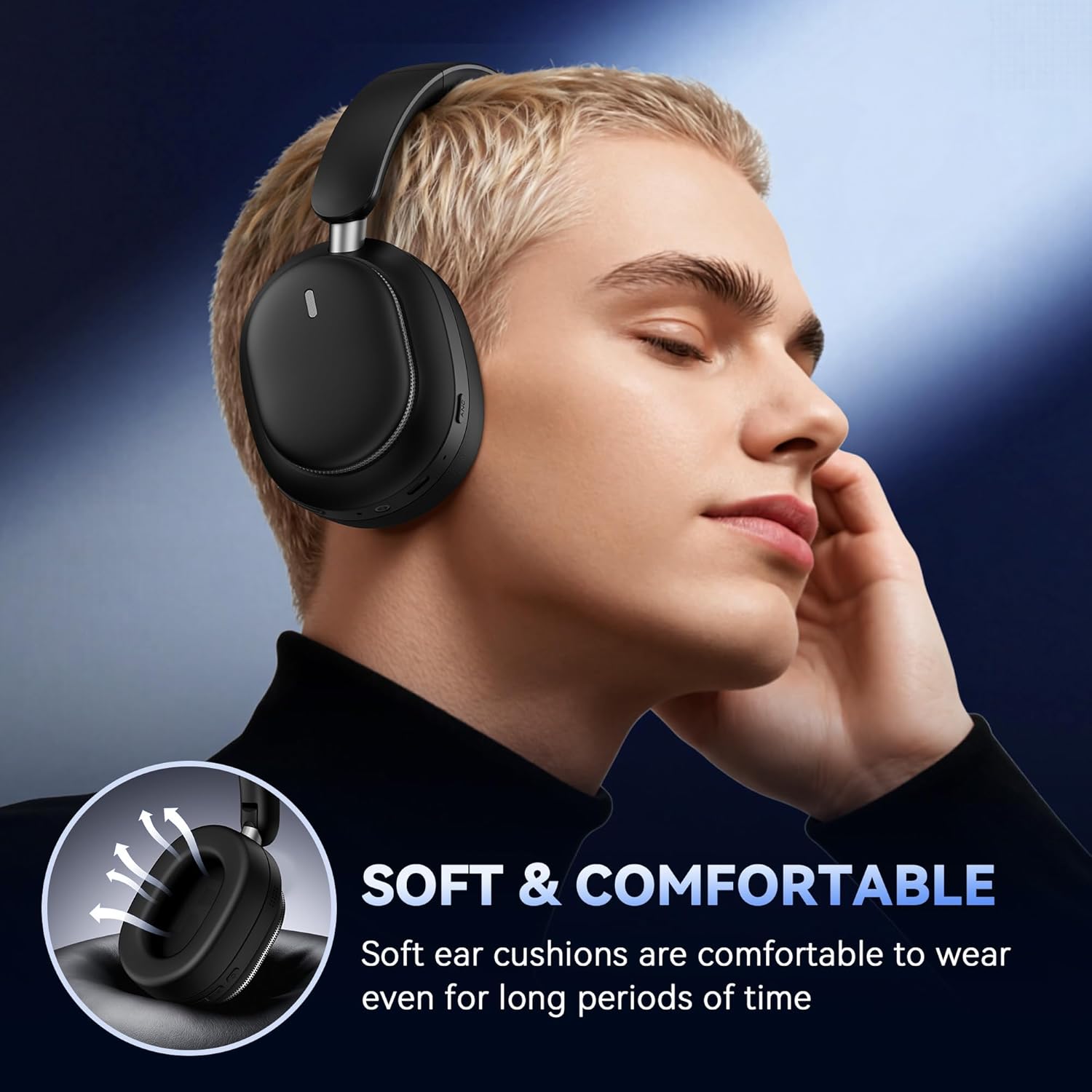 Pointcinco Hybrid Active Noise Cancelling Headphones, Over Ear Bluetooth 6.0 Wireless Headphones, 80H Playtime, Deep Bass, HiFi Stereo Sound, Lightweight Foldable for Travel, Home and Office(Black) - Image 5