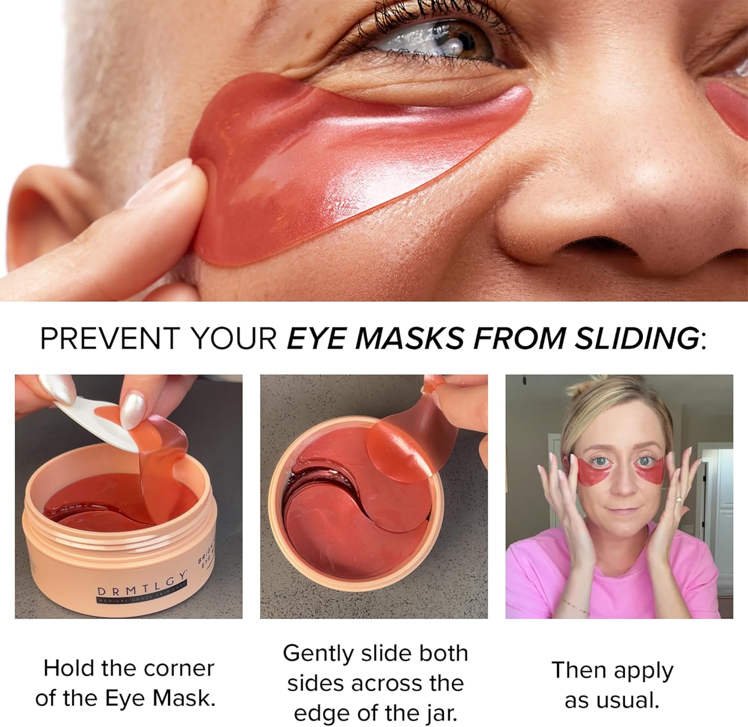 DRMTLGY Brightening Eye Masks – Biodegradable Hydrogel Under Eye Patches with Caffeine, Peptides, Hyaluronic Acid & Niacinamide – Depuff, Hydrate & Smooth Dark Circles – 60 Count - Image 10
